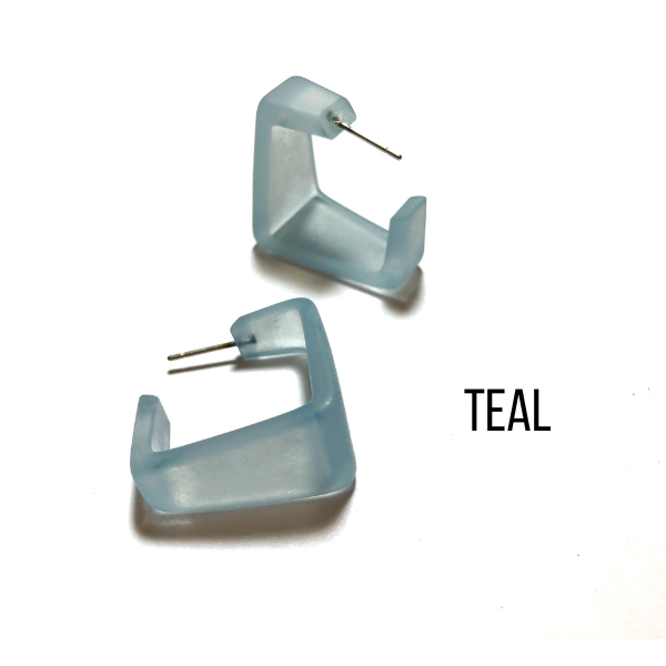 Wide Cubist Frosted Hoop Earrings Teal Wide Cubist Square Hoops by Leetie Lovendale | Fleurcouture