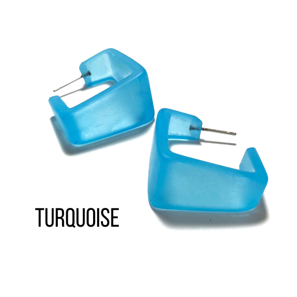 Wide Cubist Frosted Hoop Earrings Turquoise Wide Cubist Square Hoops by Leetie Lovendale | Fleurcouture