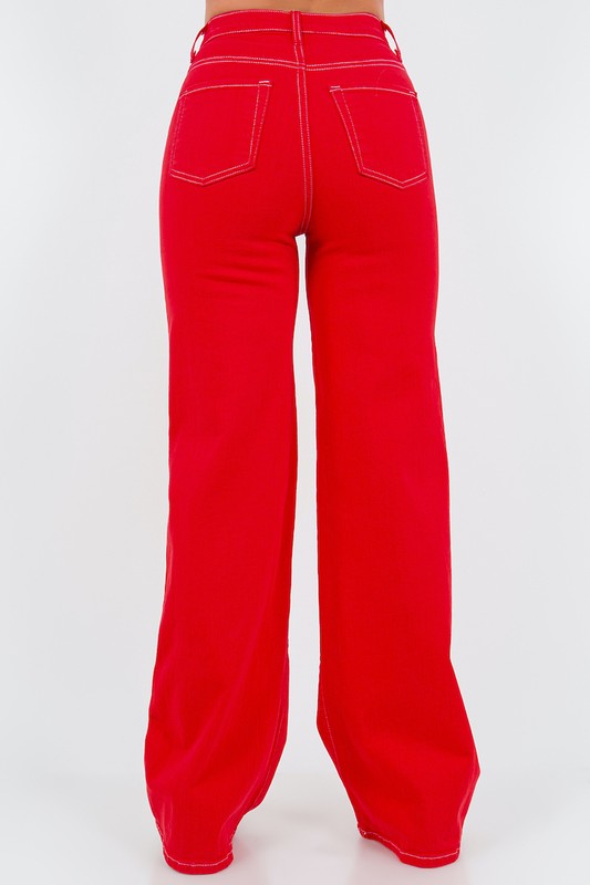 Wide Leg Jean in Red Red by GJG Denim | Fleurcouture