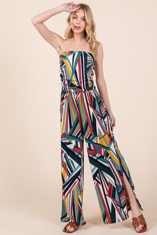 Wide Leg Jumpsuit with Pockets H Green Combo S by Orange Farm Clothing | Fleurcouture