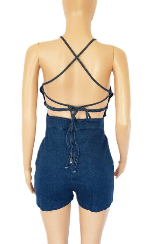 WOMEN FASHION DENIM ROMPER DARK DENIM by By Claude | Fleurcouture