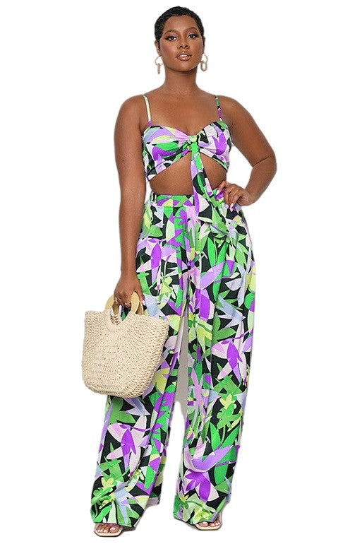 WOMEN FASHION TWO PIECE SET GREEN MULTI S by By Claude | Fleurcouture