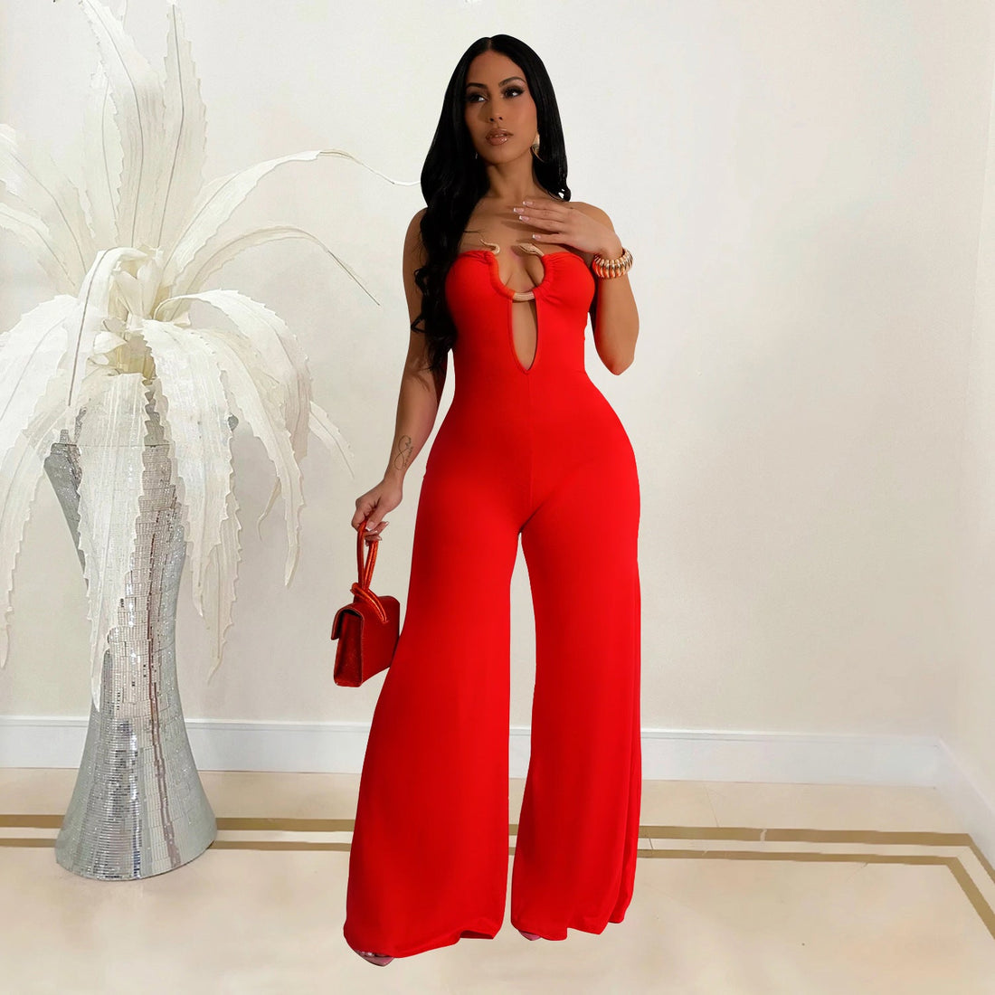 Women Wear Solid Color Trousers Jumpsuit Women by Miss Siss | Fleurcouture