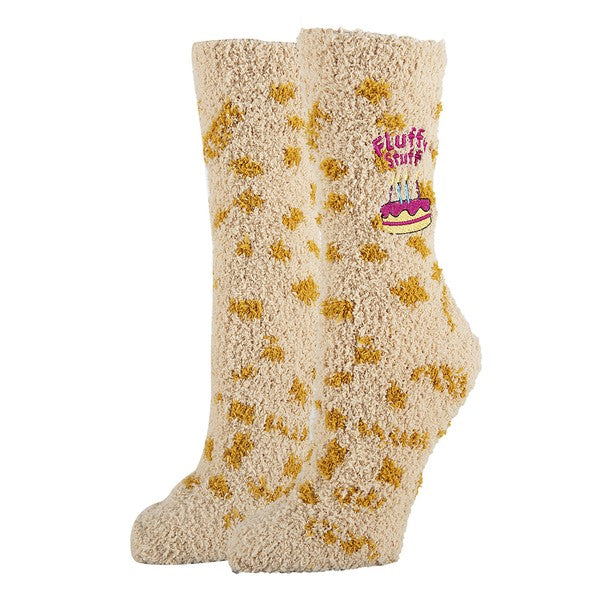 Womens Fuzzy Crew Socks - Fluffy Birthday Yellow WS by Oooh Yeah Socks | Fleurcouture