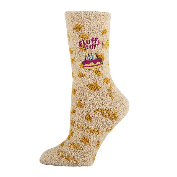 Womens Fuzzy Crew Socks - Fluffy Birthday Yellow WS by Oooh Yeah Socks | Fleurcouture