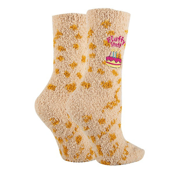 Womens Fuzzy Crew Socks - Fluffy Birthday Yellow WS by Oooh Yeah Socks | Fleurcouture