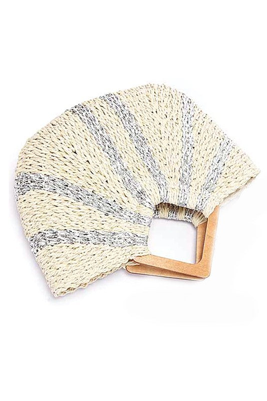 Wooden Handle Metallic Straw Basket Tote O/S by Artini Accessories | Fleurcouture