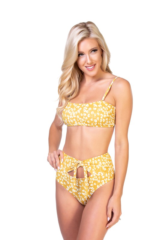 YELLOW FLORAL BANDEAU BIKINI SET YELLOW FLORAL PRINTS S by Beach Joy Bikini | Fleurcouture
