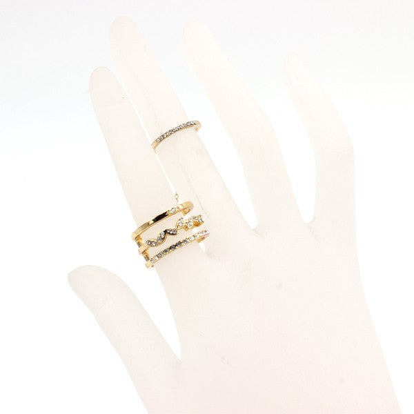 ZIGZAG RHINESTONE FACETED STACKABLE RING SET GOLD/GDCL Os by Bella Chic | Fleurcouture