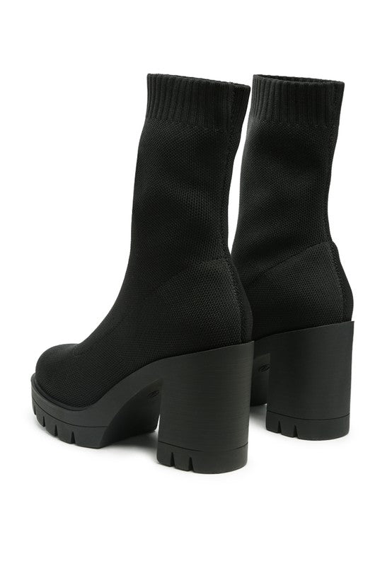Zinnia Knitted Block Heeled Boots Black by Rag Company | Fleurcouture