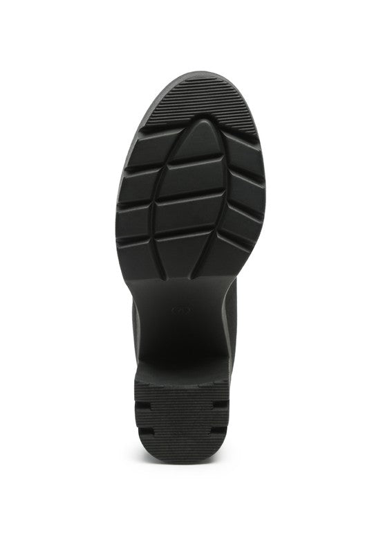 Zinnia Knitted Block Heeled Boots Black by Rag Company | Fleurcouture