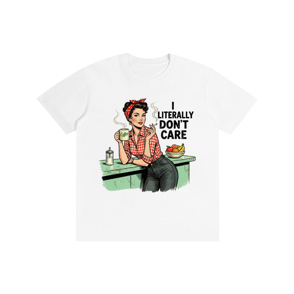 Iliterallydontcare,funny,sarcastic,retro,1950s,tee,tshirt
