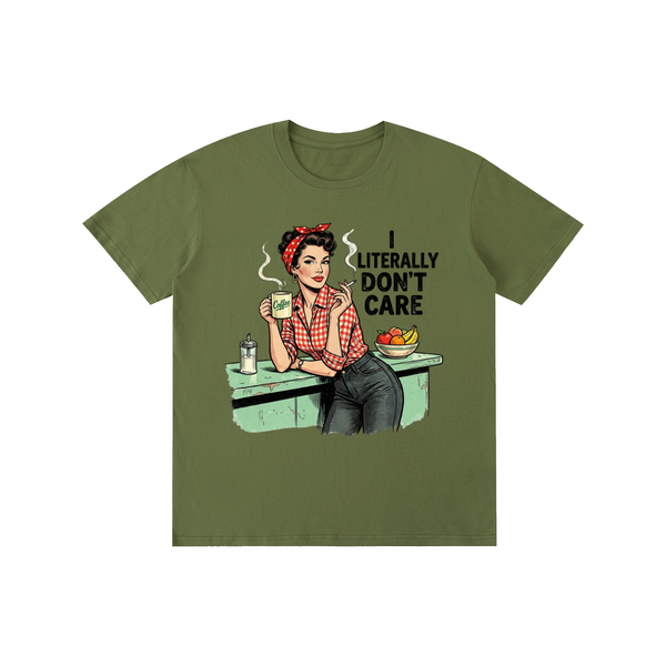 Iliterallydontcare,funny,sarcastic,retro,1950s,tee,tshirt