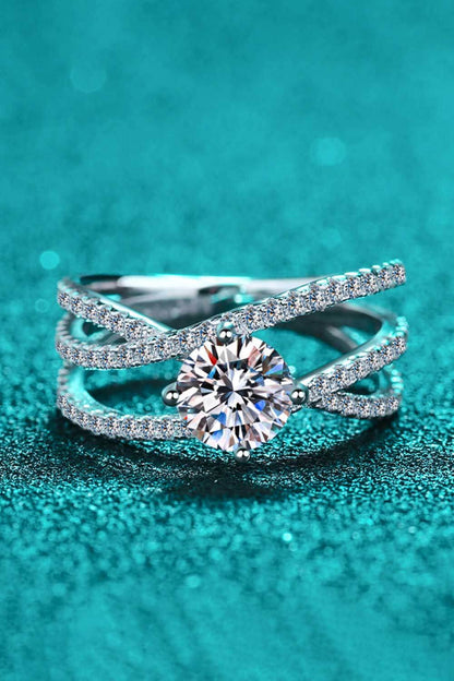 1 Carat Moissanite Crisscross Ring Silver Accessories by Trendsi | Fleurcouture