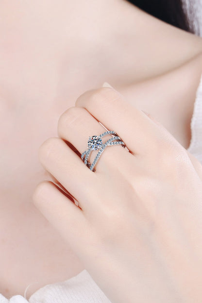 1 Carat Moissanite Crisscross Ring Silver Accessories by Trendsi | Fleurcouture