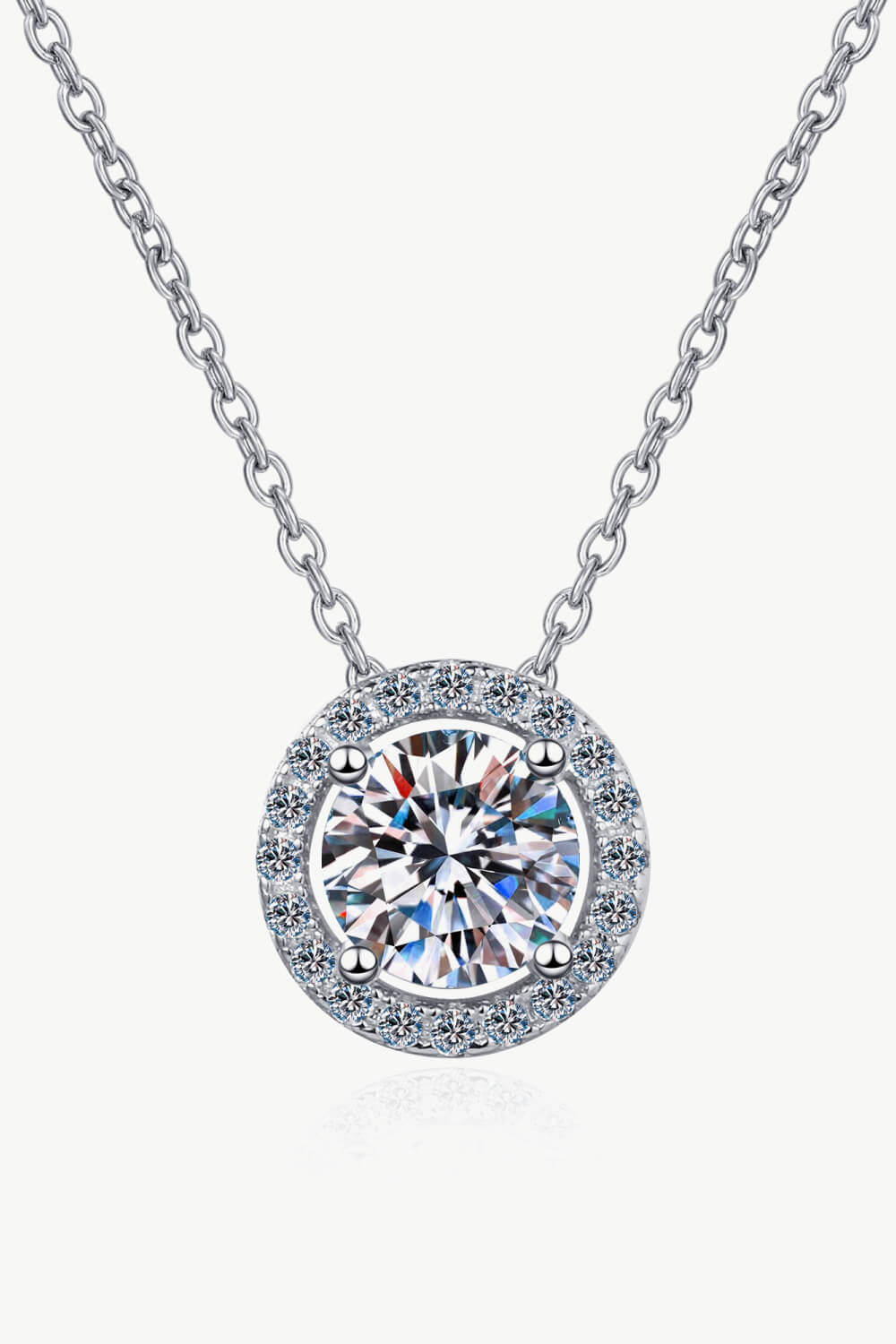 1 Carat Moissanite Round Pendant Chain Necklace Silver One Size Accessories by Trendsi | Fleurcouture