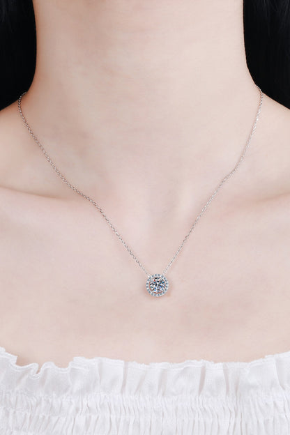 1 Carat Moissanite Round Pendant Chain Necklace Silver One Size Accessories by Trendsi | Fleurcouture