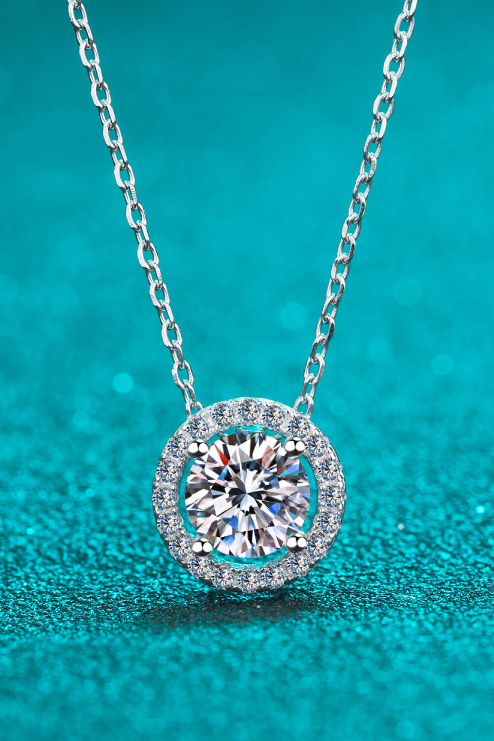 1 Carat Moissanite Round Pendant Chain Necklace Silver One Size Accessories by Trendsi | Fleurcouture