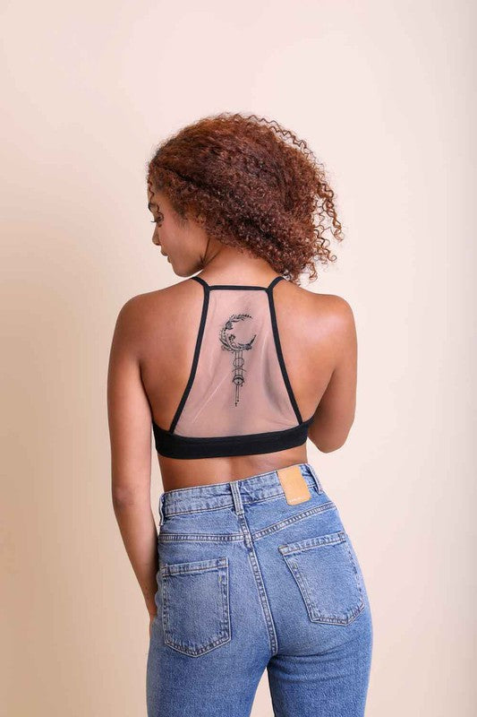 Crescent Moon Dream Catcher Tattoo Mesh Bralette