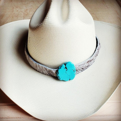 Hair-on-Hide Leather Hat Band w/ Turquoise Slab