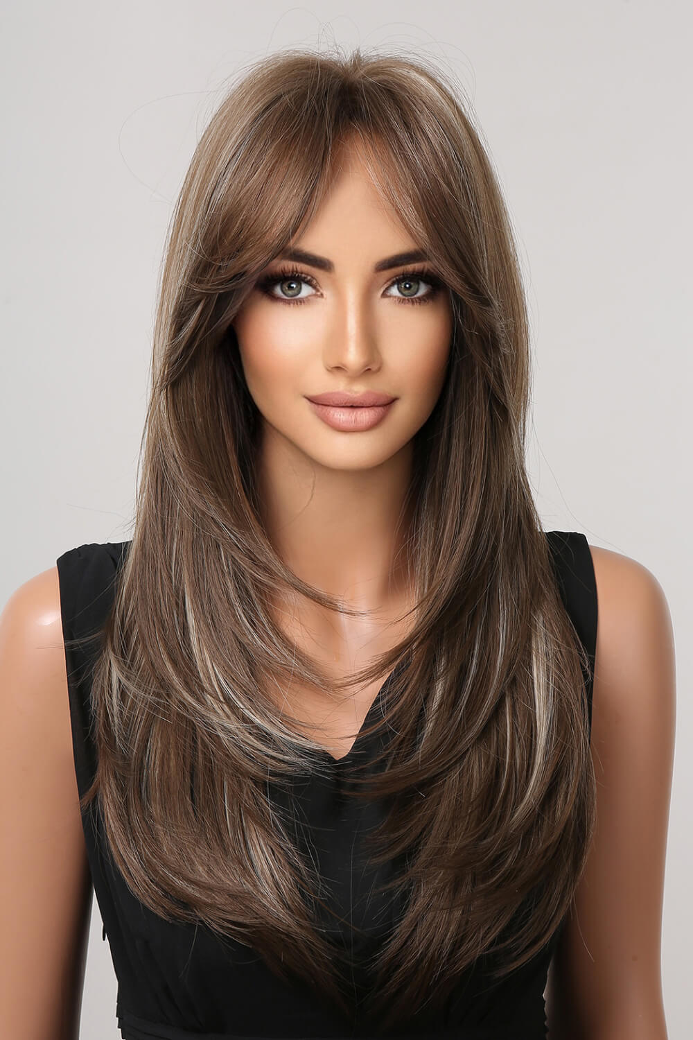 13*1&quot; Full-Machine Wigs Synthetic Long Straight 22&quot; Brown/Blonde Highlights One Size Hair Extensions by Trendsi | Fleurcouture