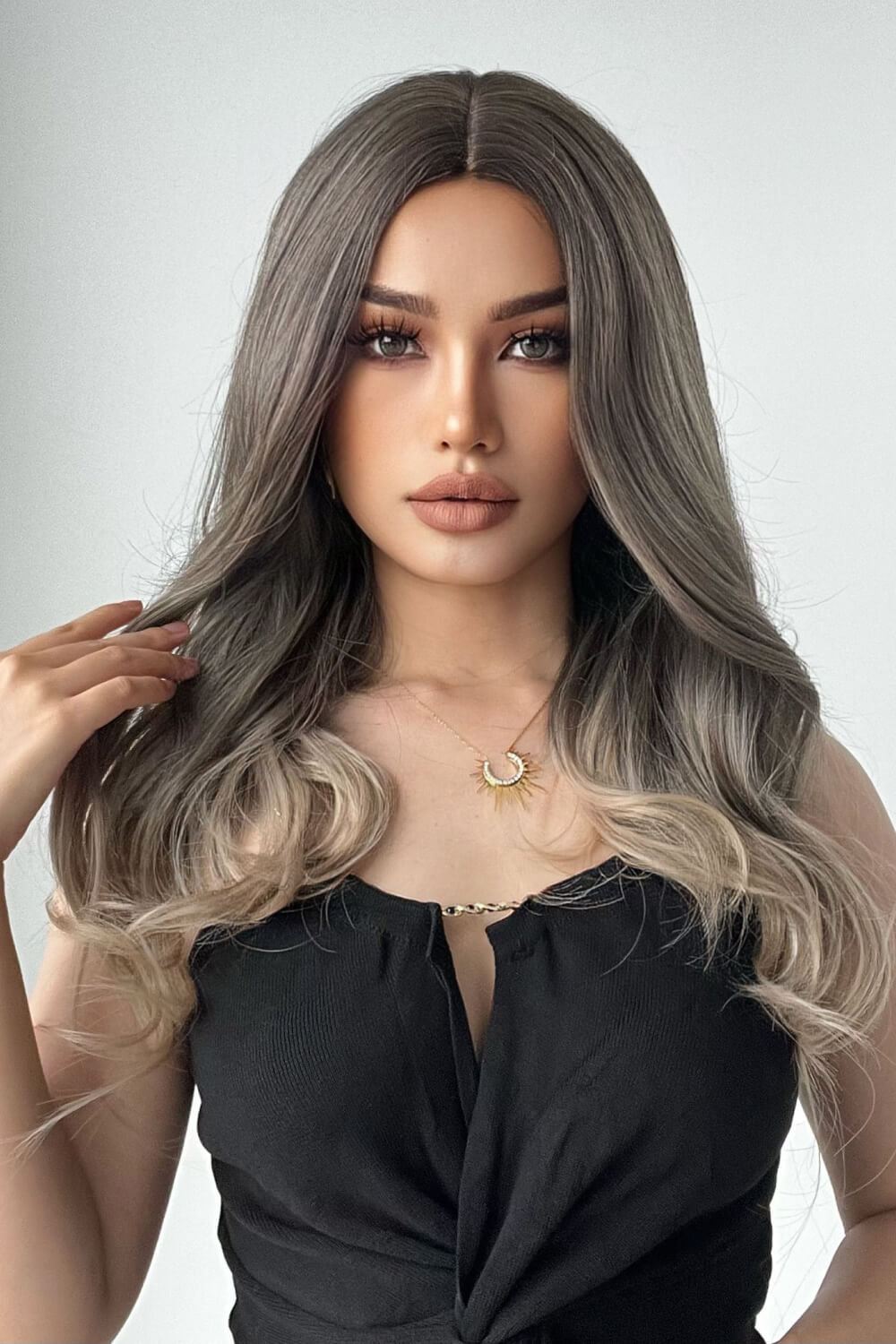 13*1&quot; Full-Machine Wigs Synthetic Long Straight 24&quot; Ash Brown/Blonde Ombre One Size Hair Extensions by Trendsi | Fleurcouture