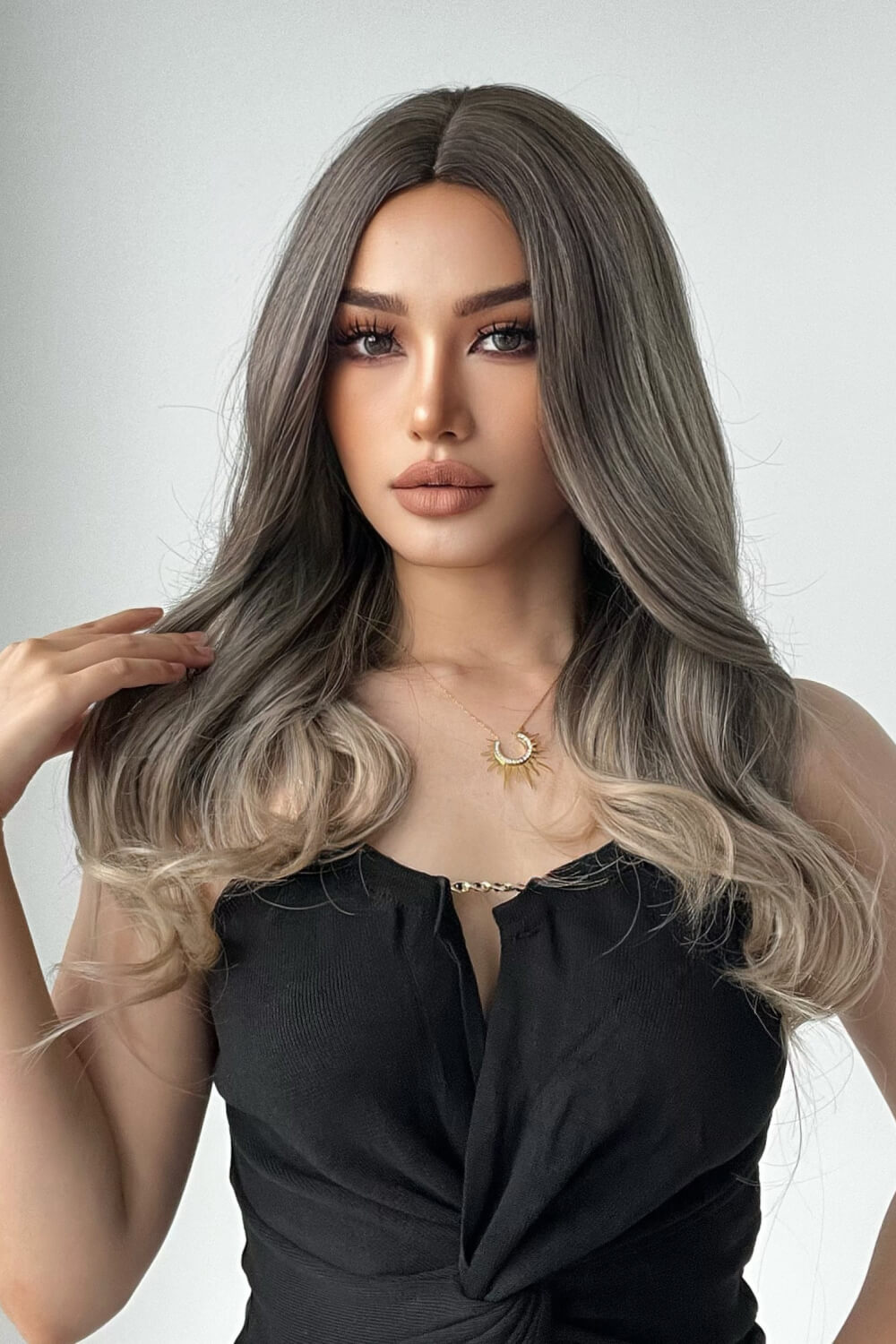 13*1&quot; Full-Machine Wigs Synthetic Long Straight 24&quot; Ash Brown/Blonde Ombre One Size Hair Extensions by Trendsi | Fleurcouture