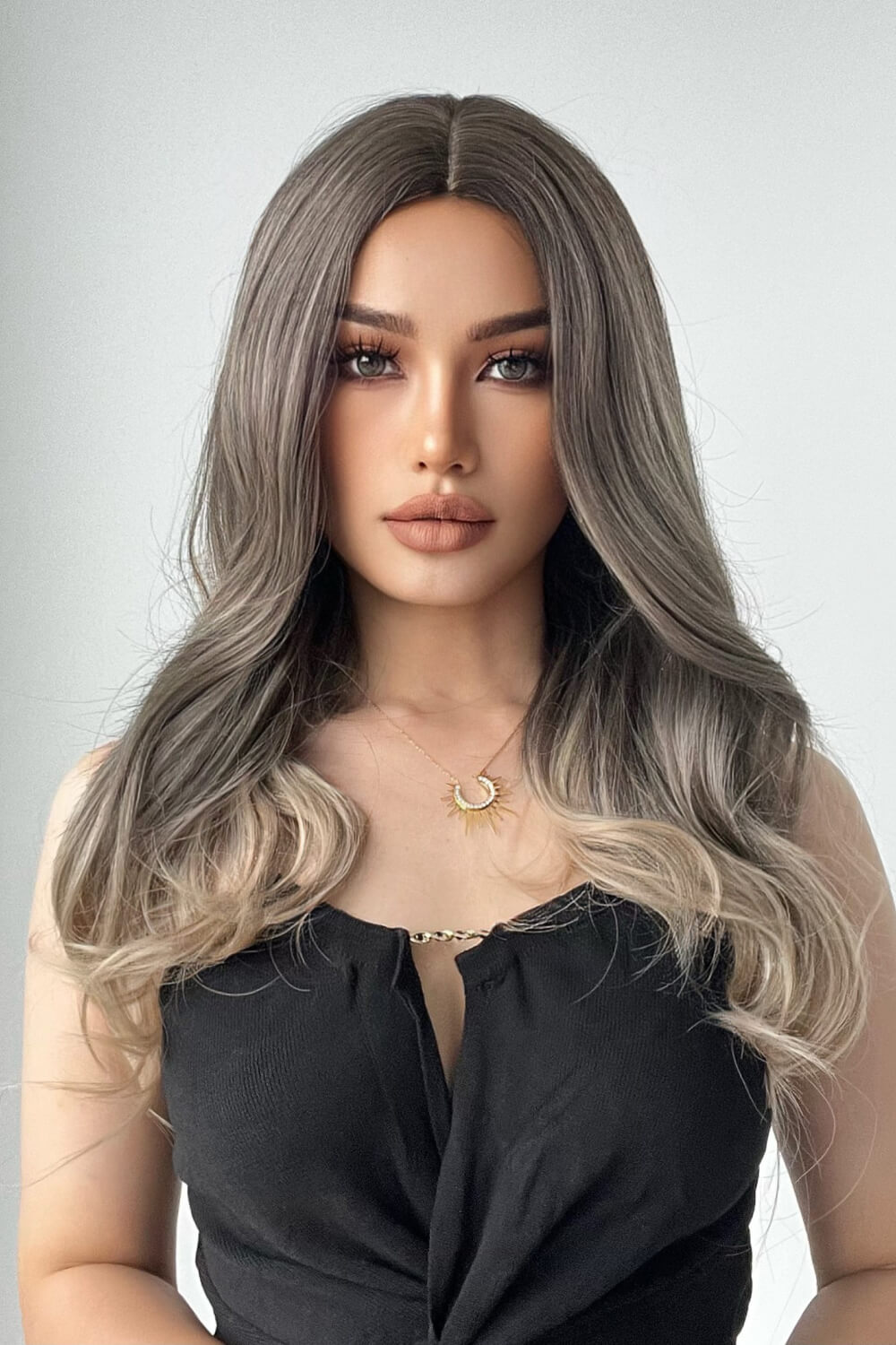 13*1&quot; Full-Machine Wigs Synthetic Long Straight 24&quot; Ash Brown/Blonde Ombre One Size Hair Extensions by Trendsi | Fleurcouture