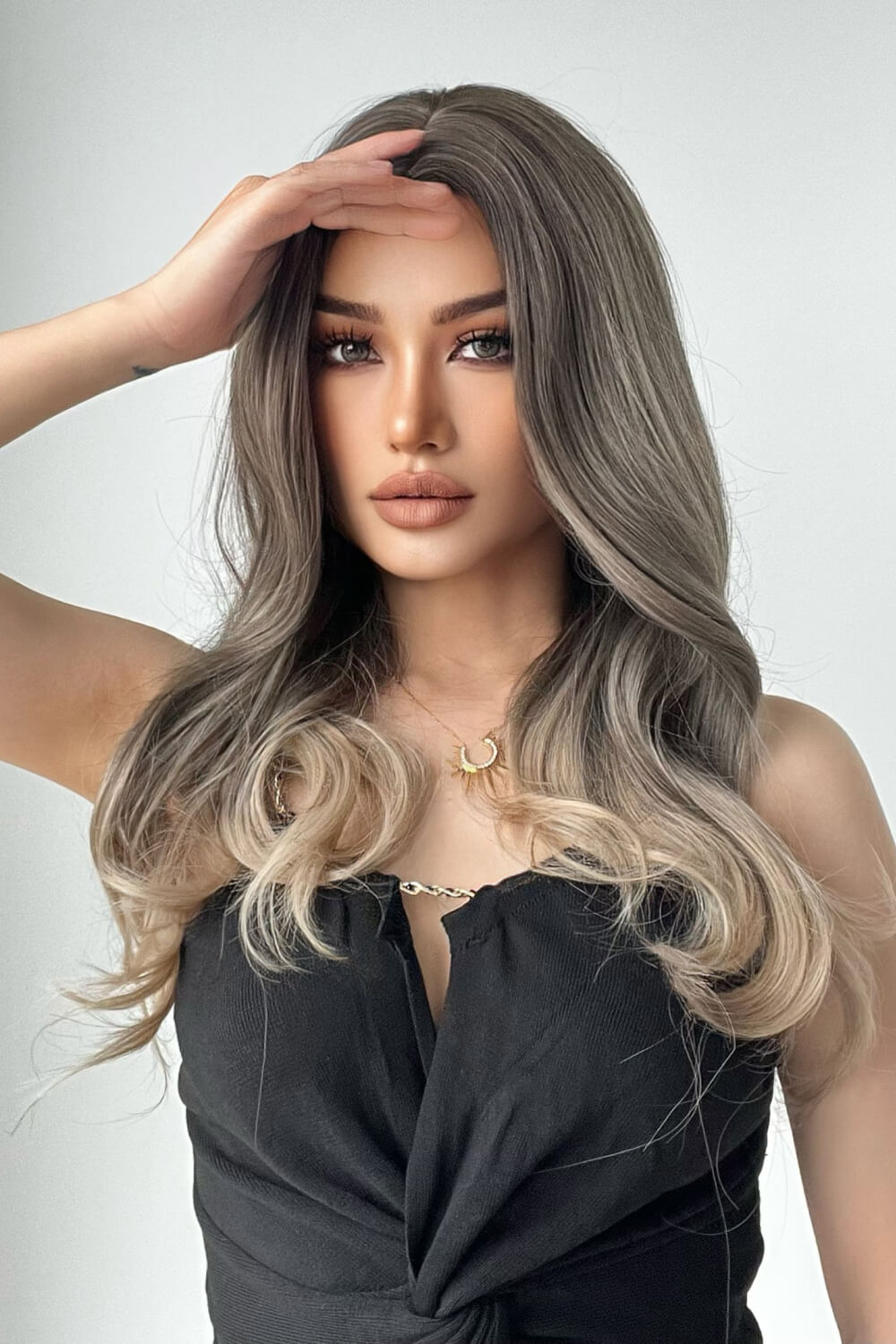 13*1" Full-Machine Wigs Synthetic Long Straight 24" Ash Brown/Blonde Ombre One Size Hair Extensions by Trendsi | Fleurcouture