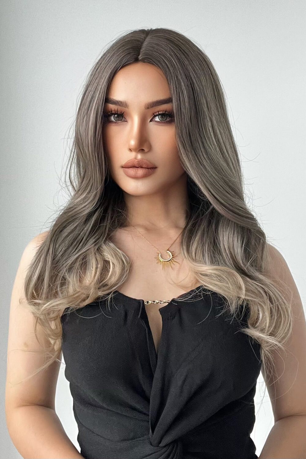 13*1" Full-Machine Wigs Synthetic Long Straight 24" Ash Brown/Blonde Ombre One Size Hair Extensions by Trendsi | Fleurcouture