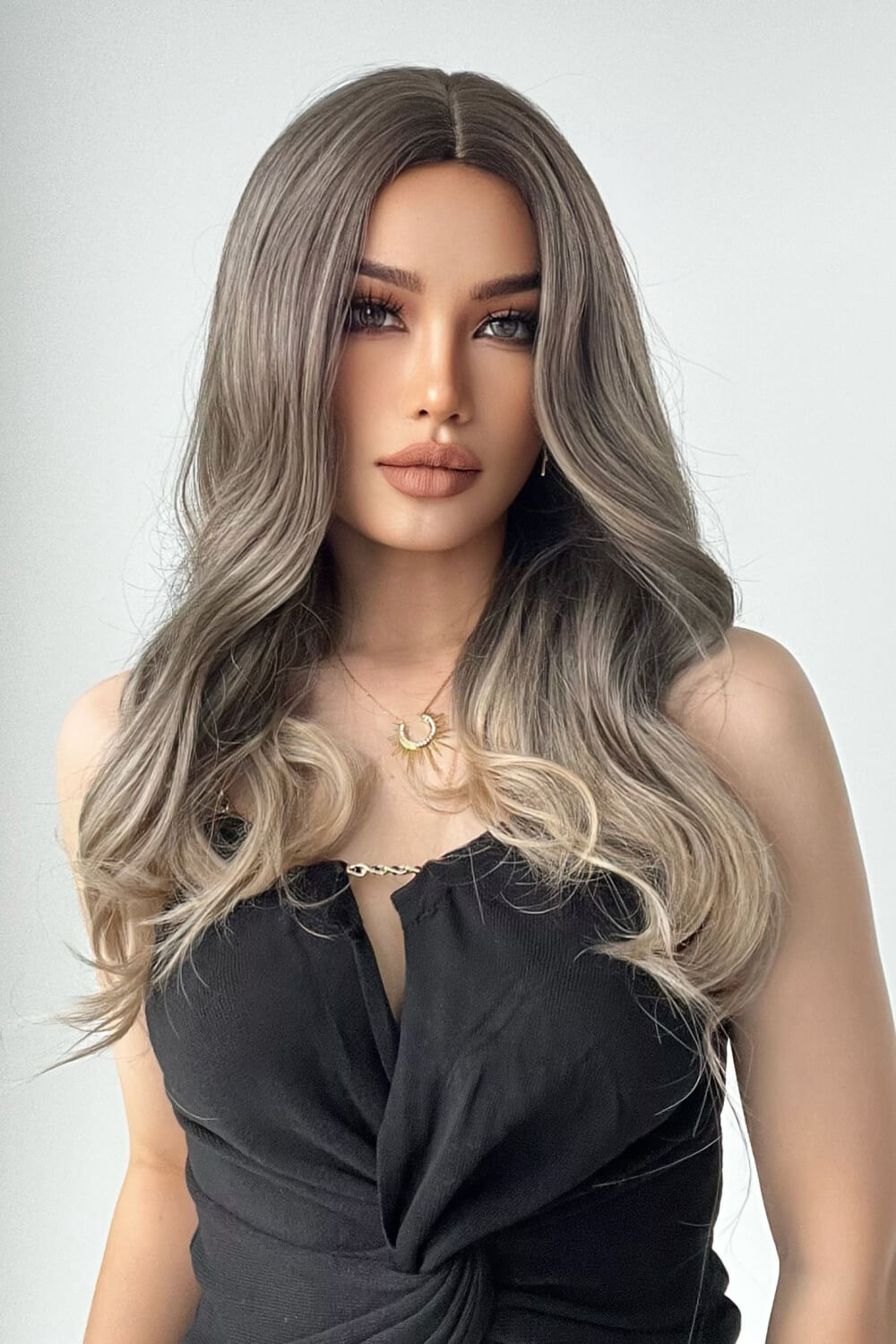 13*1" Full-Machine Wigs Synthetic Long Straight 24" Ash Brown/Blonde Ombre One Size Hair Extensions by Trendsi | Fleurcouture