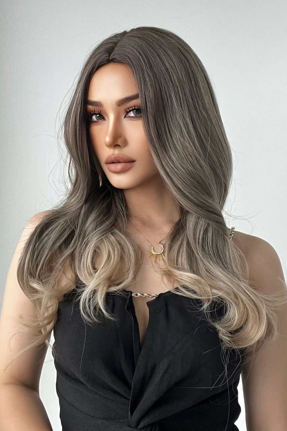 13*1&quot; Full-Machine Wigs Synthetic Long Straight 24&quot; Ash Brown/Blonde Ombre One Size Hair Extensions by Trendsi | Fleurcouture