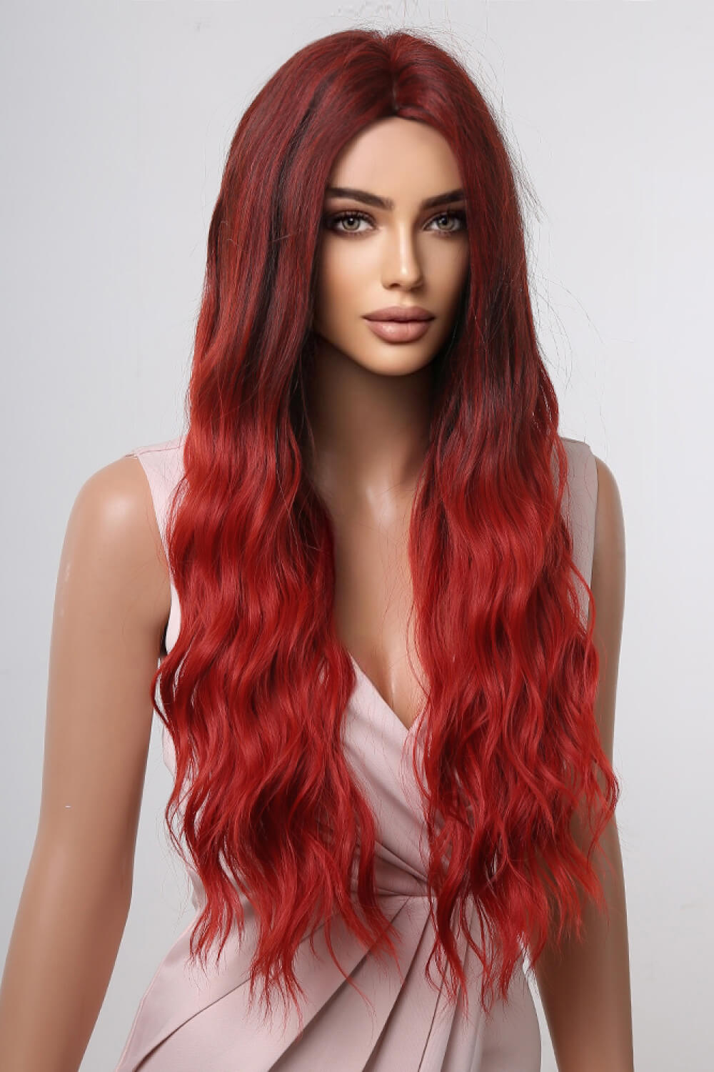 13*1" Full-Machine Wigs Synthetic Long Wave 27" Red Ombre One Size Hair Extensions by Trendsi | Fleurcouture