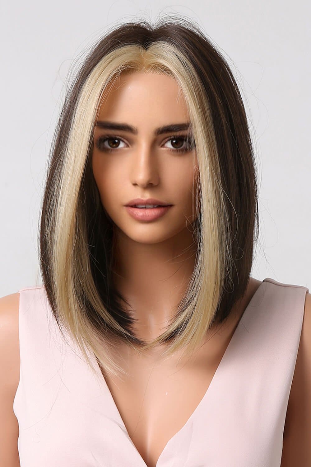 13*1" Full-Machine Wigs Synthetic Mid-length Straight 9" Brown/Blonde Money Piece One Size wigs by Trendsi | Fleurcouture