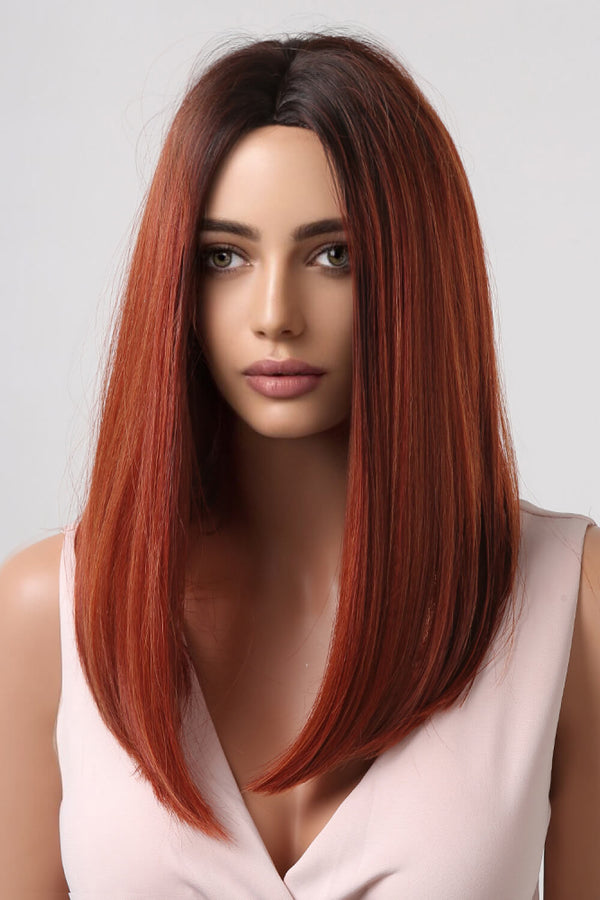 13*2" Full-Machine Wigs Synthetic Mid-Length Straight 27" Copper/Brown Root One Size Hair Extensions by Trendsi | Fleurcouture