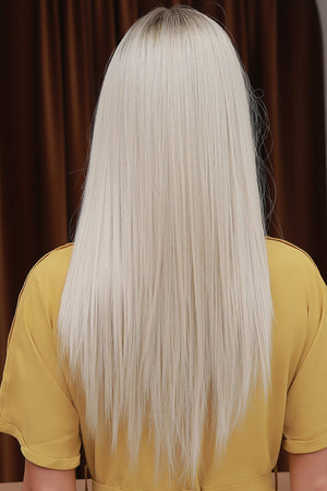 13*2" Lace Front Wigs Synthetic Long Straight 26" Heat Safe 150% Density Blonde/Ash Brown Root One Size Hair Extensions by Trendsi | Fleurcouture