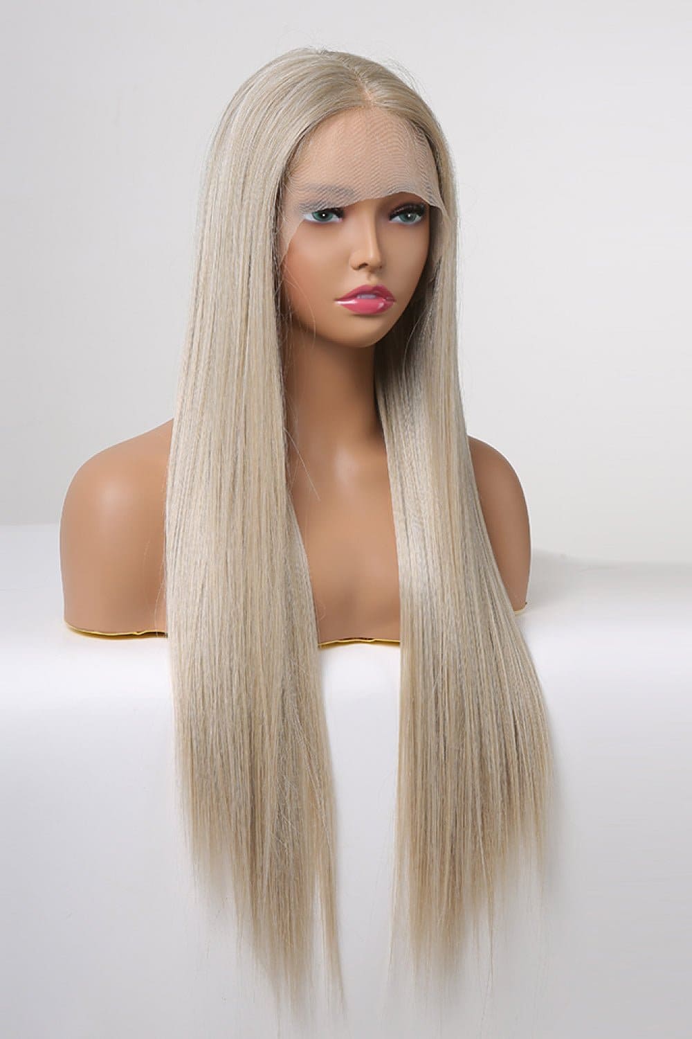 13*2" Lace Front Wigs Synthetic Long Straight 27" 150% Density Blonde/Ash Brown Root One Size wigs by Trendsi | Fleurcouture