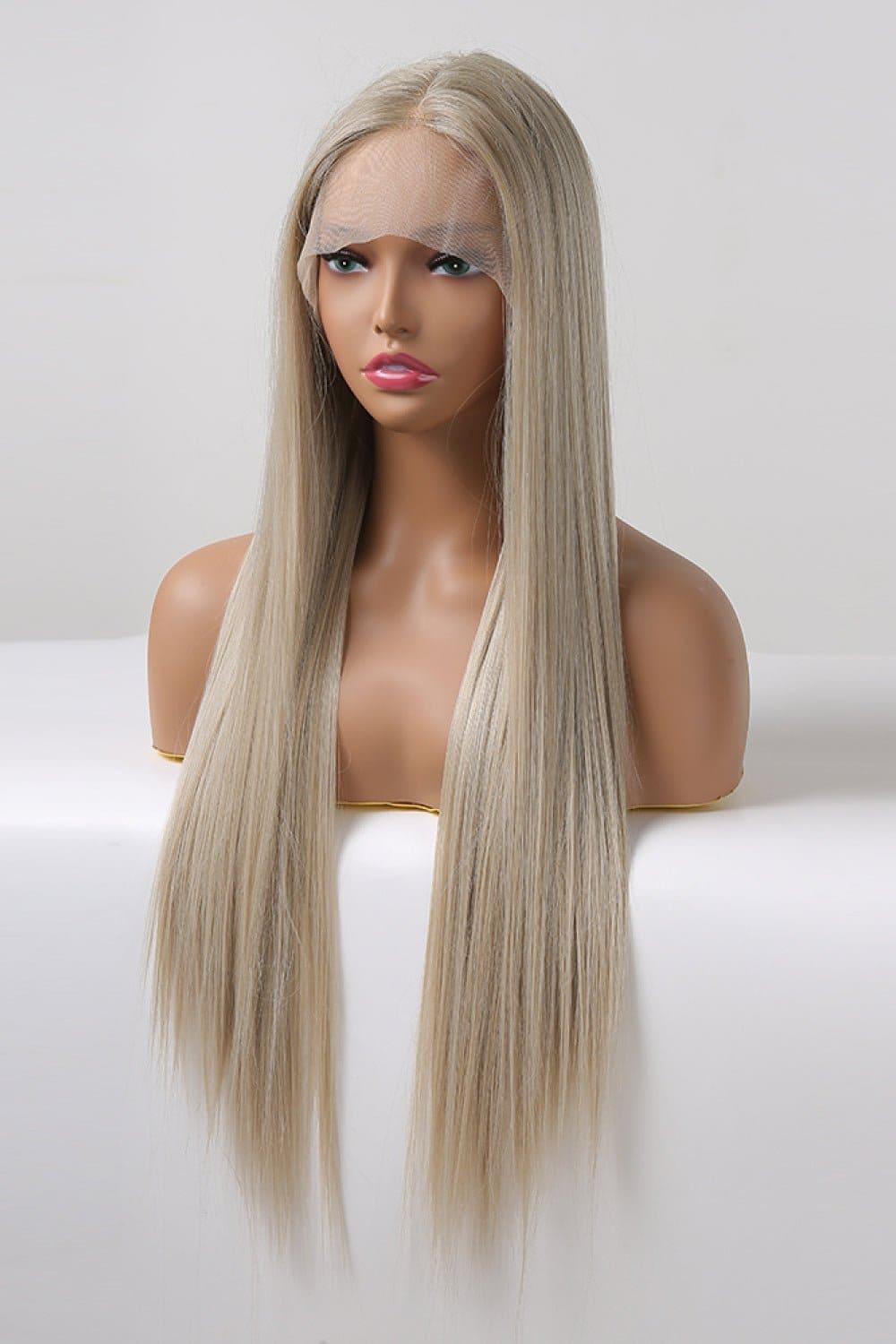 13*2" Lace Front Wigs Synthetic Long Straight 27" 150% Density Blonde/Ash Brown Root One Size wigs by Trendsi | Fleurcouture