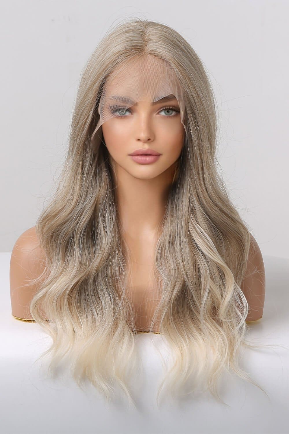 13*2&quot; Lace Front Wigs Synthetic Long Wave 24&quot; 150% Density in Medium Blonde Highlights Medium Blonde Highlights One Size wigs by Trendsi | Fleurcouture