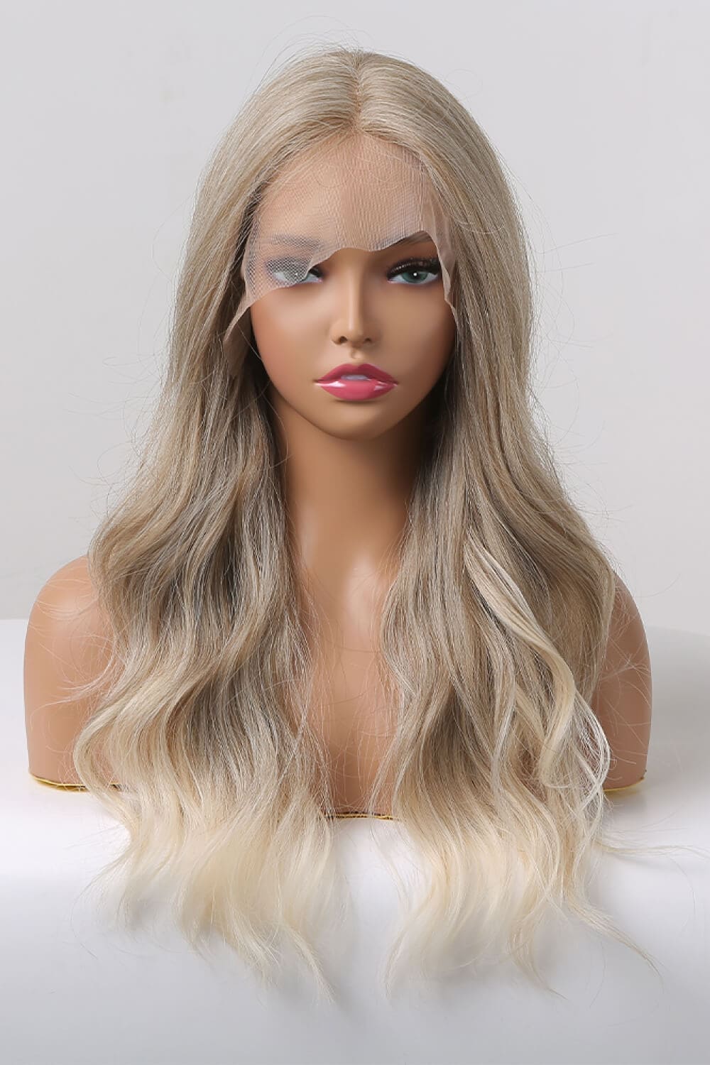 13*2" Lace Front Wigs Synthetic Long Wave 24" 150% Density in Medium Blonde Highlights Medium Blonde Highlights One Size wigs by Trendsi | Fleurcouture