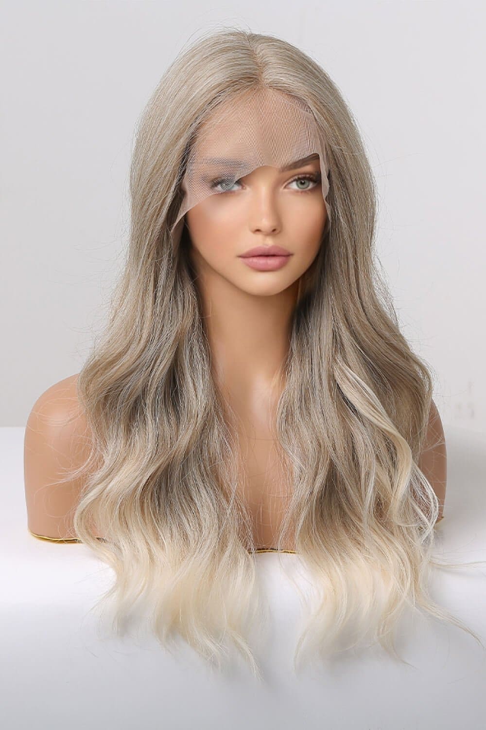 13*2&quot; Lace Front Wigs Synthetic Long Wave 24&quot; 150% Density in Medium Blonde Highlights Medium Blonde Highlights One Size wigs by Trendsi | Fleurcouture