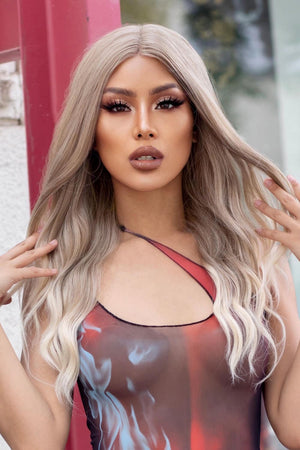 13*2" Lace Front Wigs Synthetic Long Wave 24" 150% Density in Medium Blonde Highlights Medium Blonde Highlights One Size wigs by Trendsi | Fleurcouture