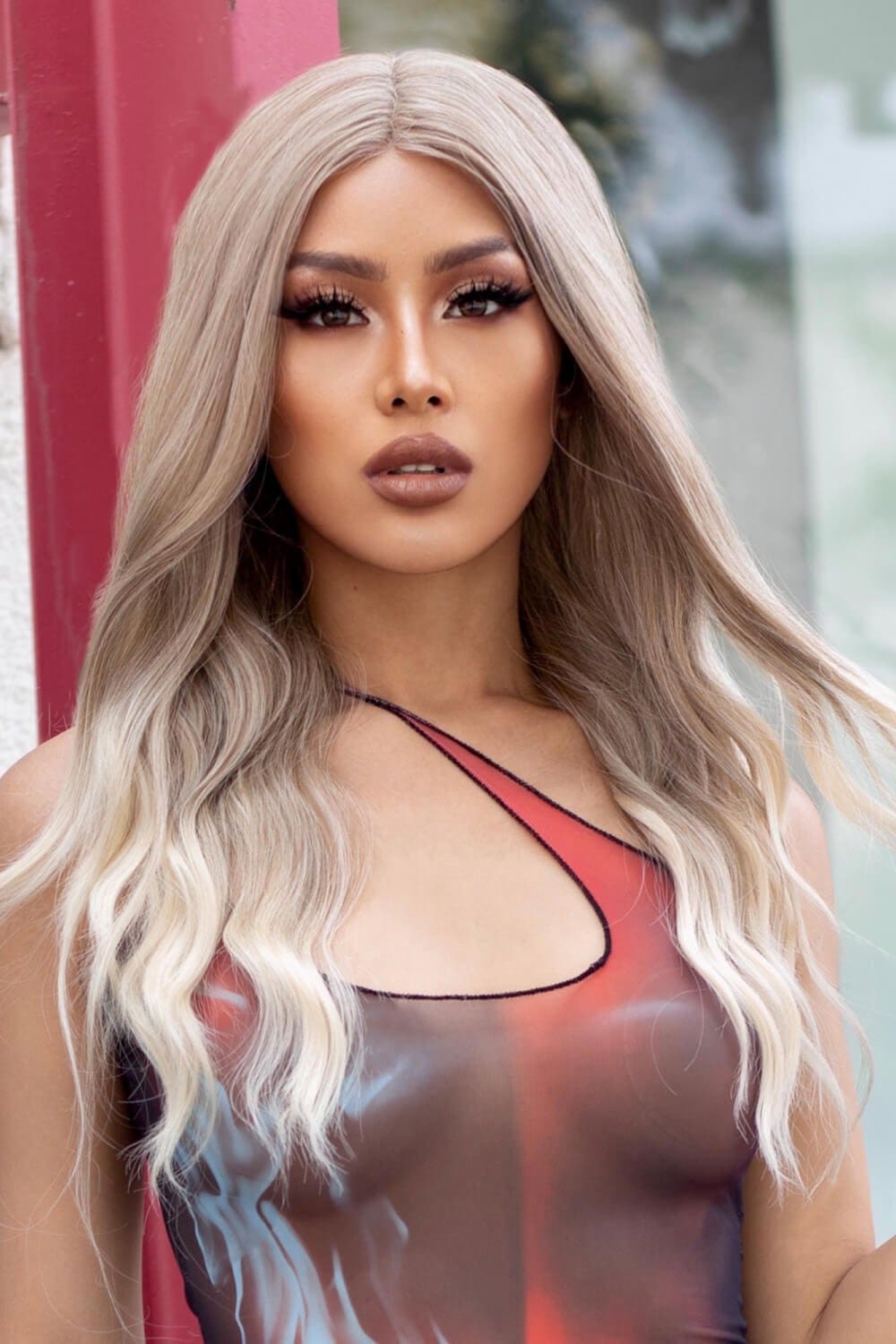13*2" Lace Front Wigs Synthetic Long Wave 24" 150% Density in Medium Blonde Highlights Medium Blonde Highlights One Size wigs by Trendsi | Fleurcouture