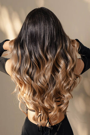 13*2" Lace Front Wigs Synthetic Long Wave 26" 150% Density Brown/Caramel Balayage One Size wigs by Trendsi | Fleurcouture