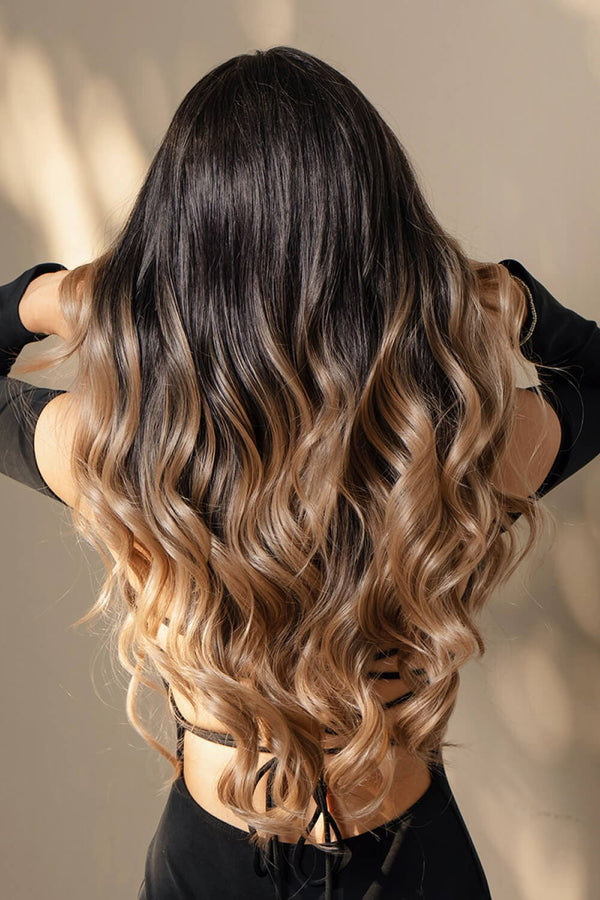 13*2" Lace Front Wigs Synthetic Long Wave 26" 150% Density Brown/Caramel Balayage One Size wigs by Trendsi | Fleurcouture