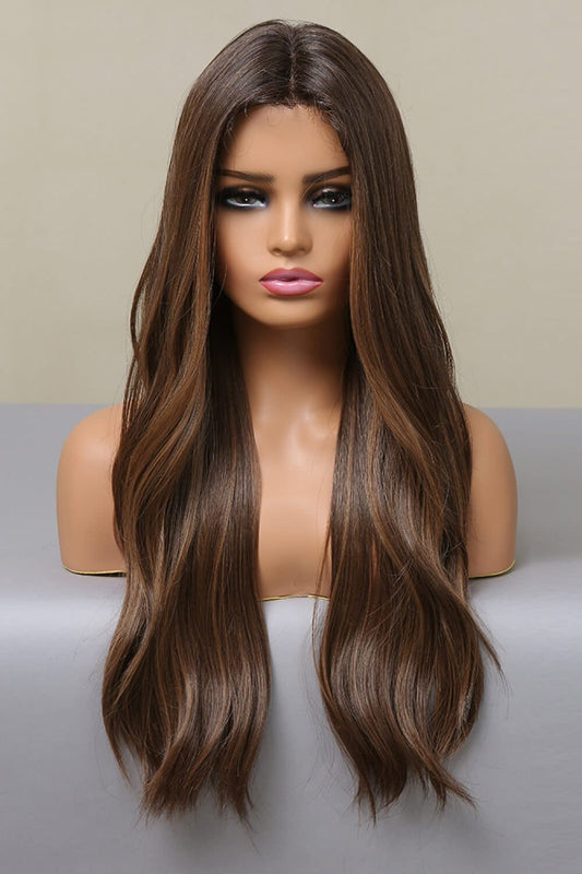 13*2" Lace Front Wigs Synthetic Long Wave 26" Heat Safe 150% Density Brown Balayage One Size wigs by Trendsi | Fleurcouture
