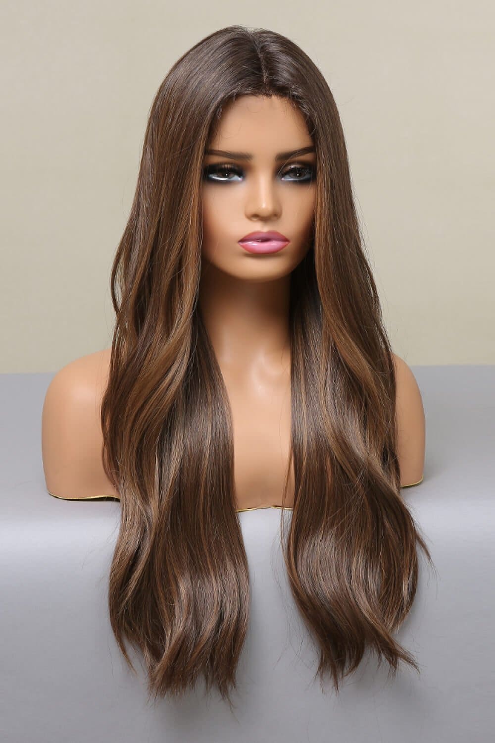 13*2" Lace Front Wigs Synthetic Long Wave 26" Heat Safe 150% Density Brown Balayage One Size wigs by Trendsi | Fleurcouture