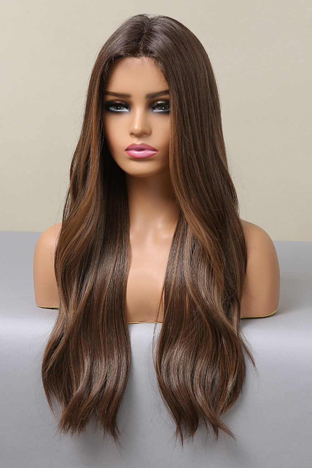 13*2" Lace Front Wigs Synthetic Long Wave 26" Heat Safe 150% Density Brown Balayage One Size wigs by Trendsi | Fleurcouture