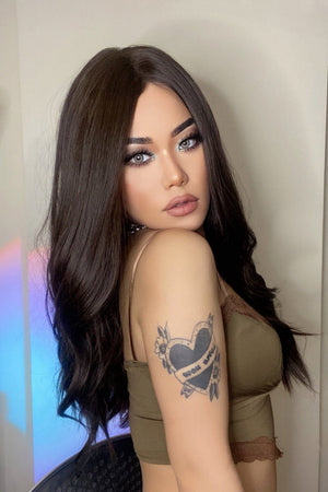 13*2" Lace Front Wigs Synthetic Long Wave 26" Heat Safe 150% Density in Brown Brown One Size wigs by Trendsi | Fleurcouture