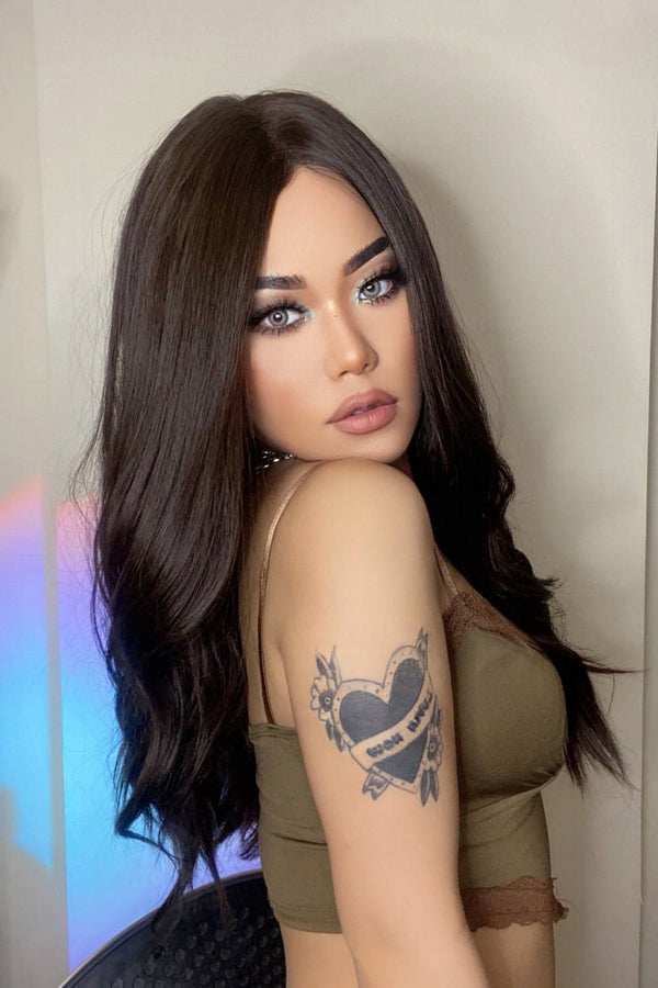 13*2" Lace Front Wigs Synthetic Long Wave 26" Heat Safe 150% Density in Brown Brown One Size wigs by Trendsi | Fleurcouture